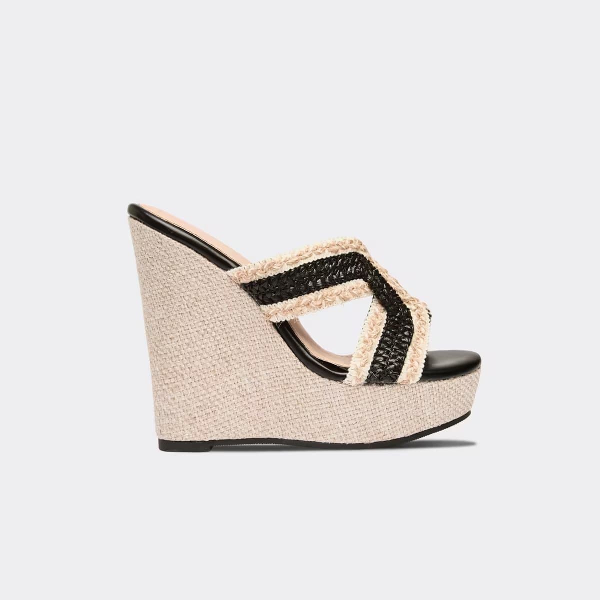 EGO Mulan Cross Strap Platform Wedge Heel In Black Woven, Women's Size UK 3