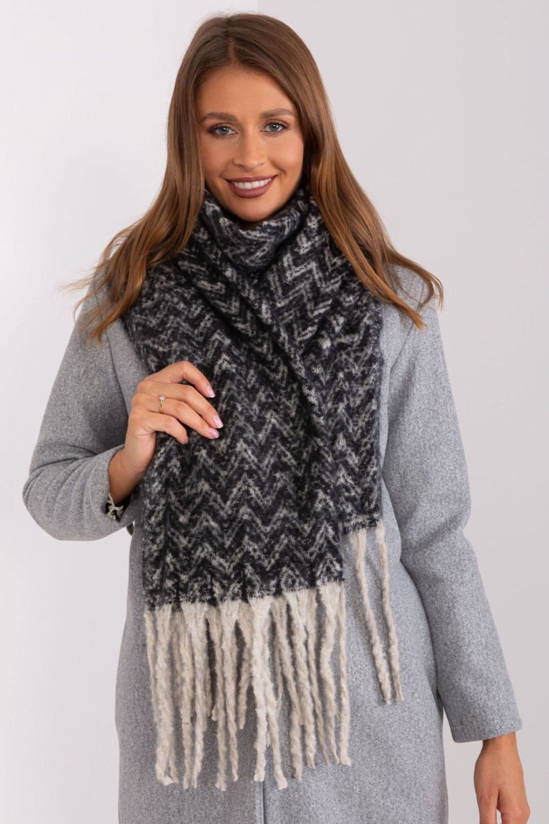 Love Lace Love Lace Women's Long Geometric Pattern Scarf with Tassel Fringe Wrap Warm in Black