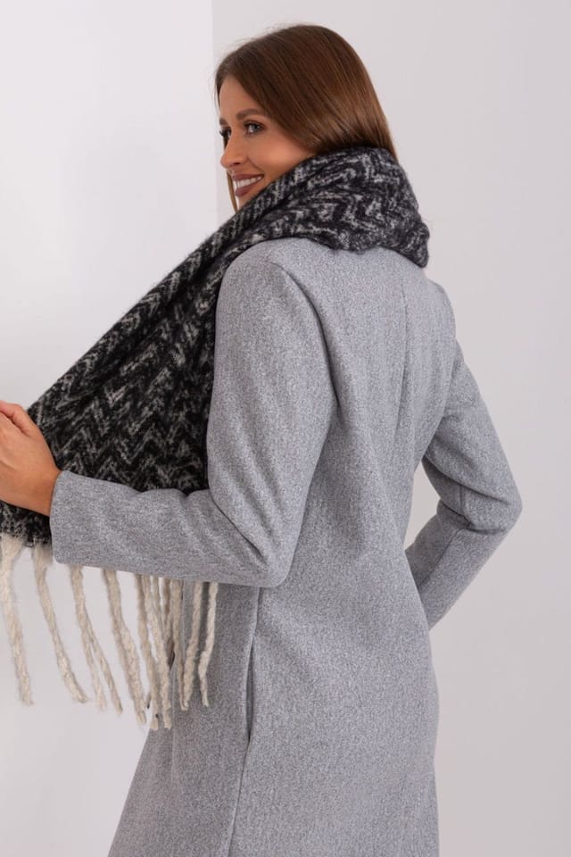 Love Lace Love Lace Women's Long Geometric Pattern Scarf with Tassel Fringe Wrap Warm in Black - 3