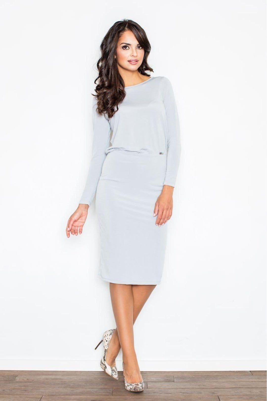 Love Lace Grey Boat Neck Midi Dress with Back Tie