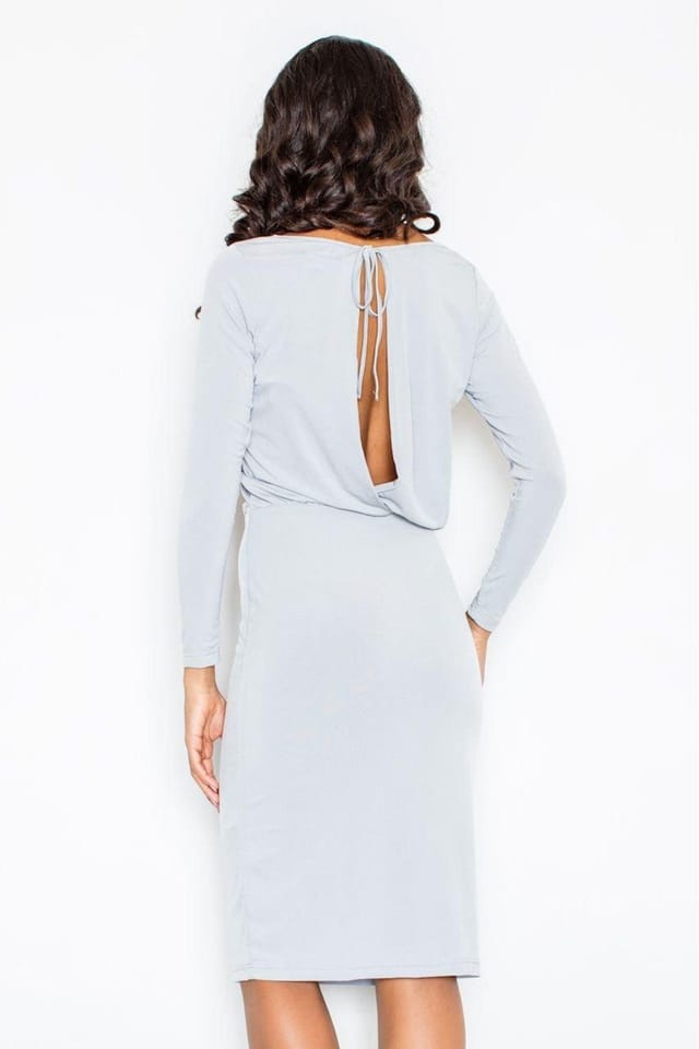 Love Lace Love Lace Women's Elegant Boat Neck Midi Dress with Back Tie in Grey - 2