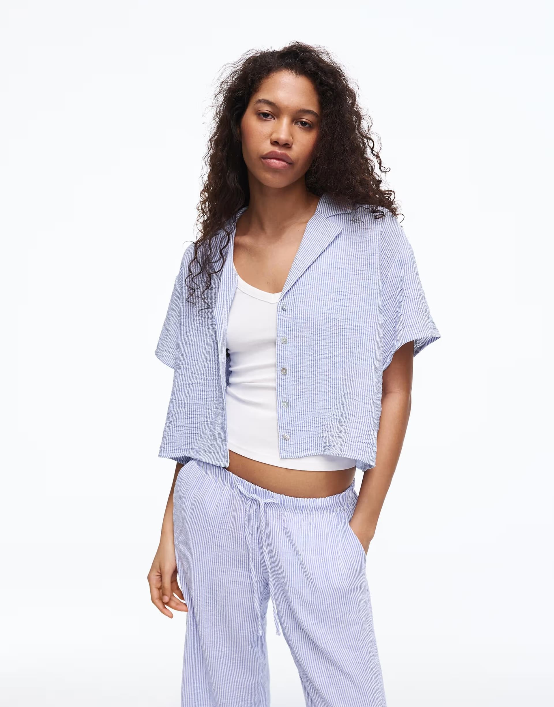ASOS Bershka Rustic short sleeve shirt in denim blue
