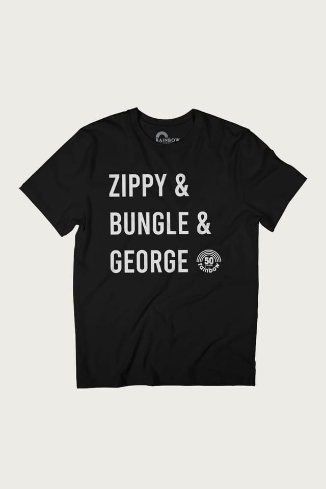 Rainbow Rainbow Men's 1972 50th Anniversary Zippy & Bungle & George T-Shirt in Black - 2