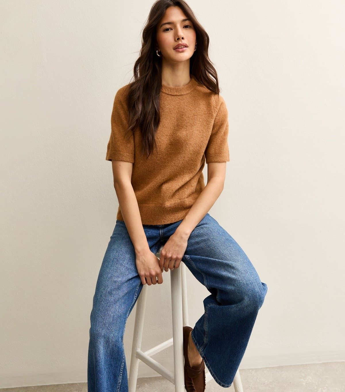 New Look Women's Tan Short Sleeve Midweight Knit T-Shirt New Look