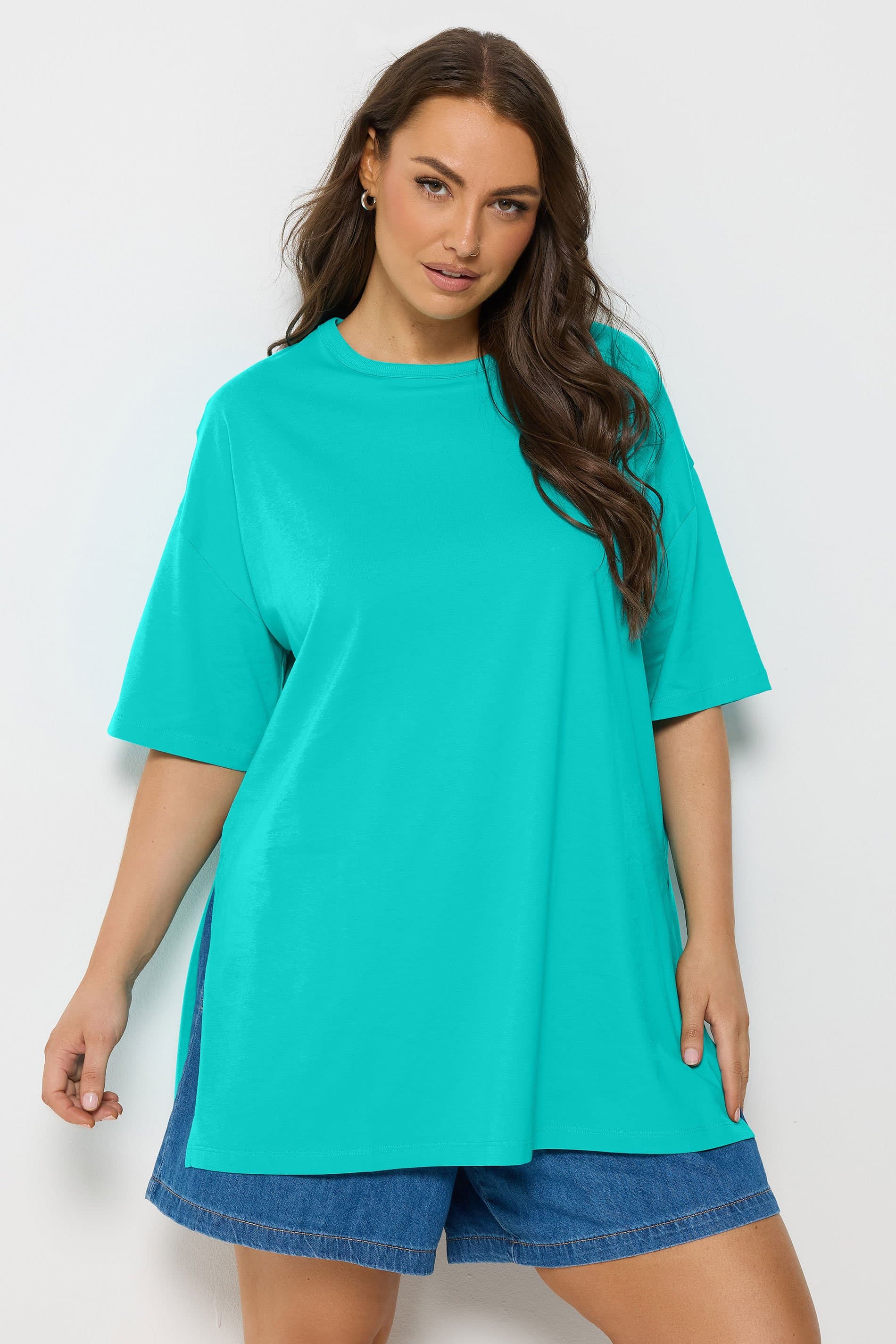 Yours Plus Size Turquoise Side Split Longline Side Tshirt