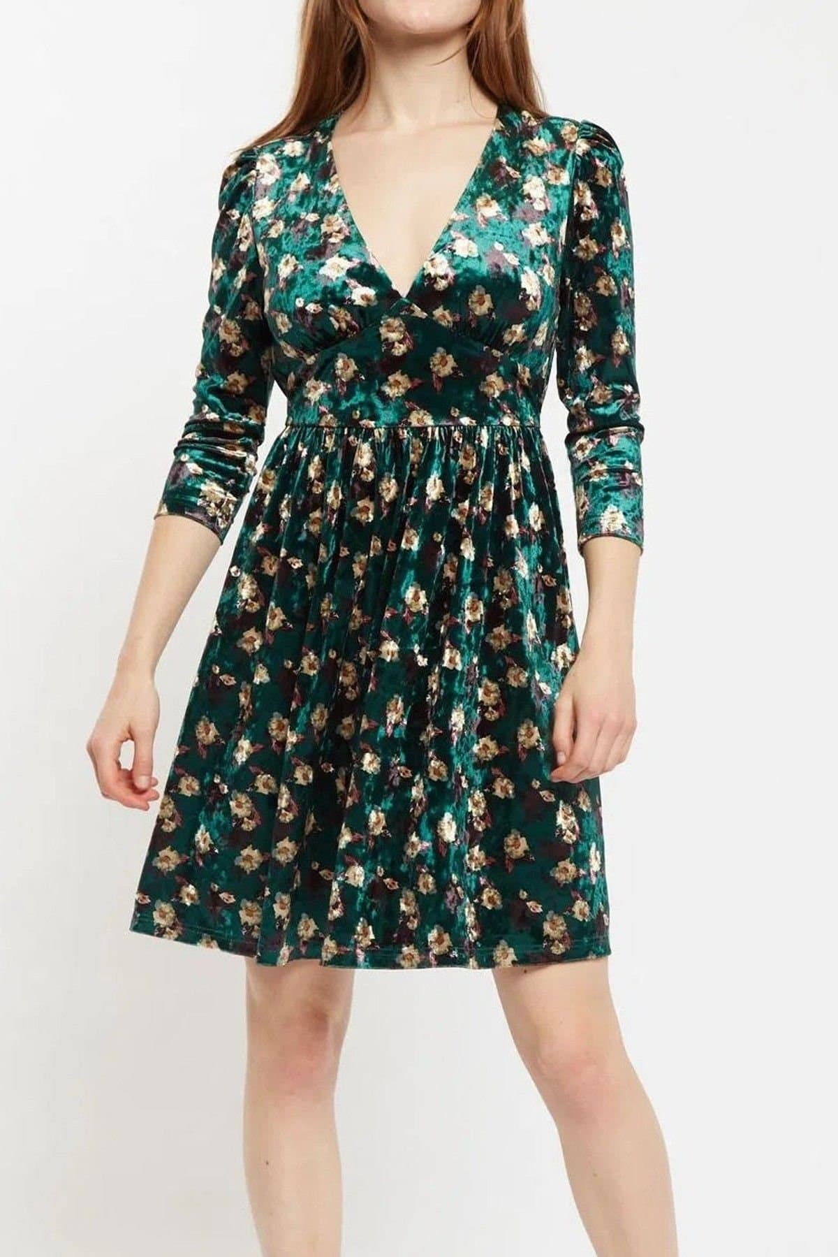 Louche Louche Women's Annalise Paintbrush Print Velvet V Neck Mini Dress