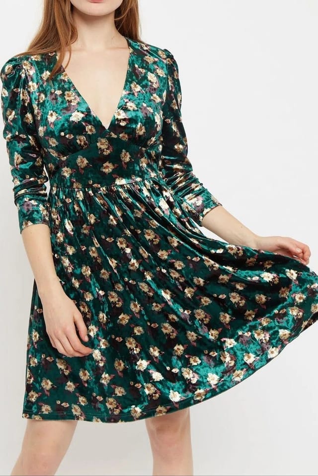 Louche Louche Women's Annalise Paintbrush Print Velvet V Neck Mini Dress - 3