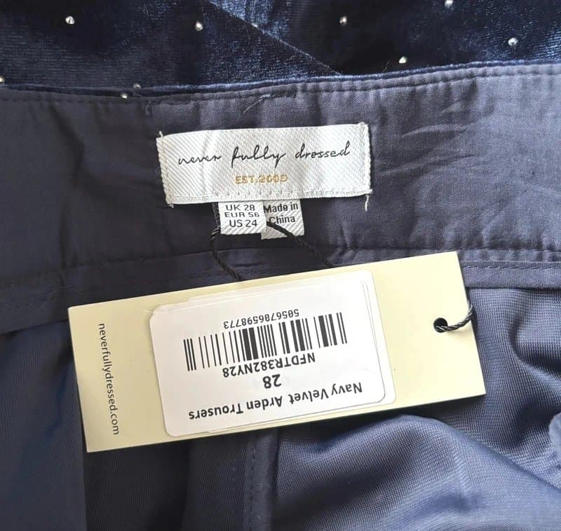Never Fully Dressed Never fully dressed navy blue sparkle glitter velvet trousers 28 new