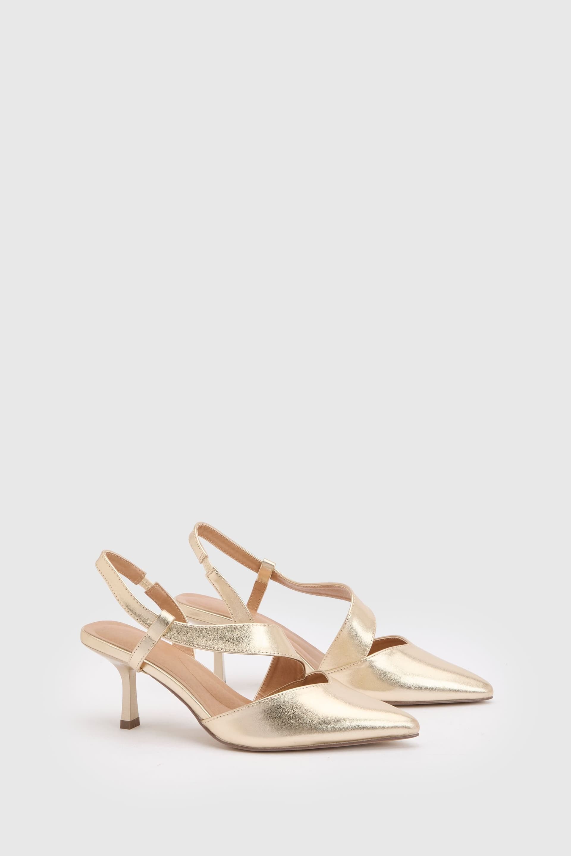 Wallis Wallis Gold Metallic Kitten Heel Comfort Sock Court Shoes