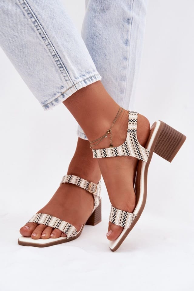 Love Lace Love Lace Women's Classic Block Heel Sandals with Adjustable Buckle Strap in White - 3