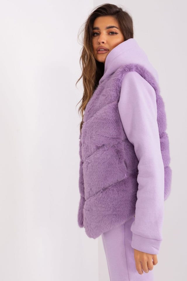 Love Lace Love Lace Women's Soft Lined Faux Fur Vest with Pockets in Violet - 2