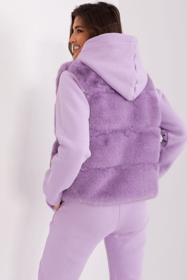 Love Lace Love Lace Women's Soft Lined Faux Fur Vest with Pockets in Violet - 3