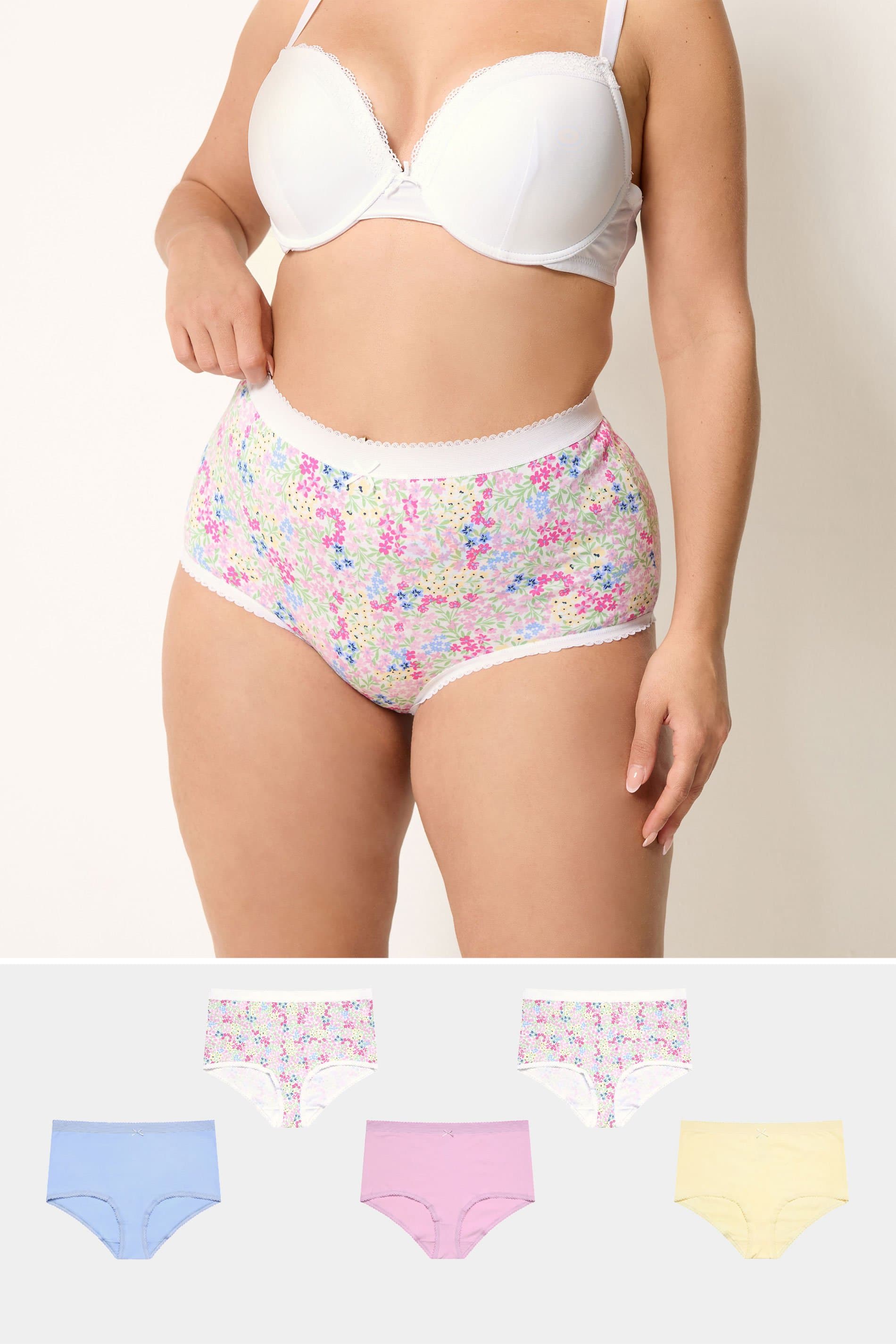 Yours 5 Pack Plus Size Pink Floral Spring Full Briefs