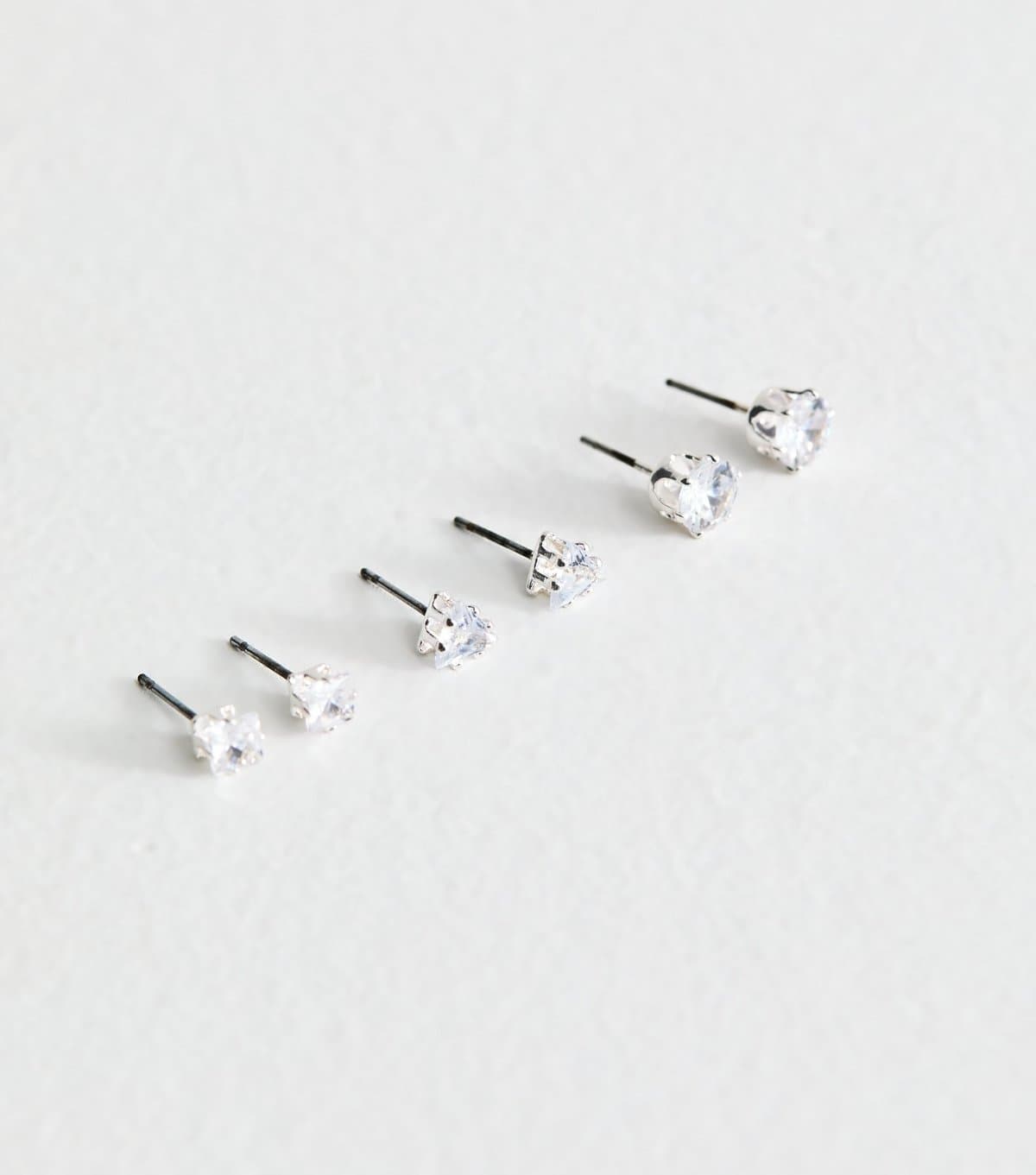 New Look Pack Of 3 Silver Tone Diamante Gem Mixed Stud Earrings New Look