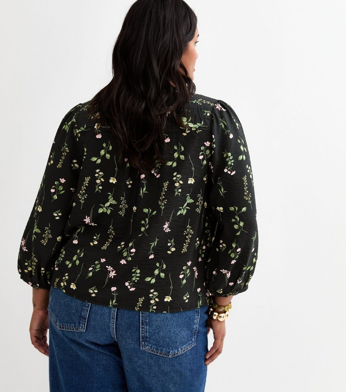 New Look Women's Plus Size Black Ditsy Floral 3/4 Length Sleeve Blouse Curves New Look - 4