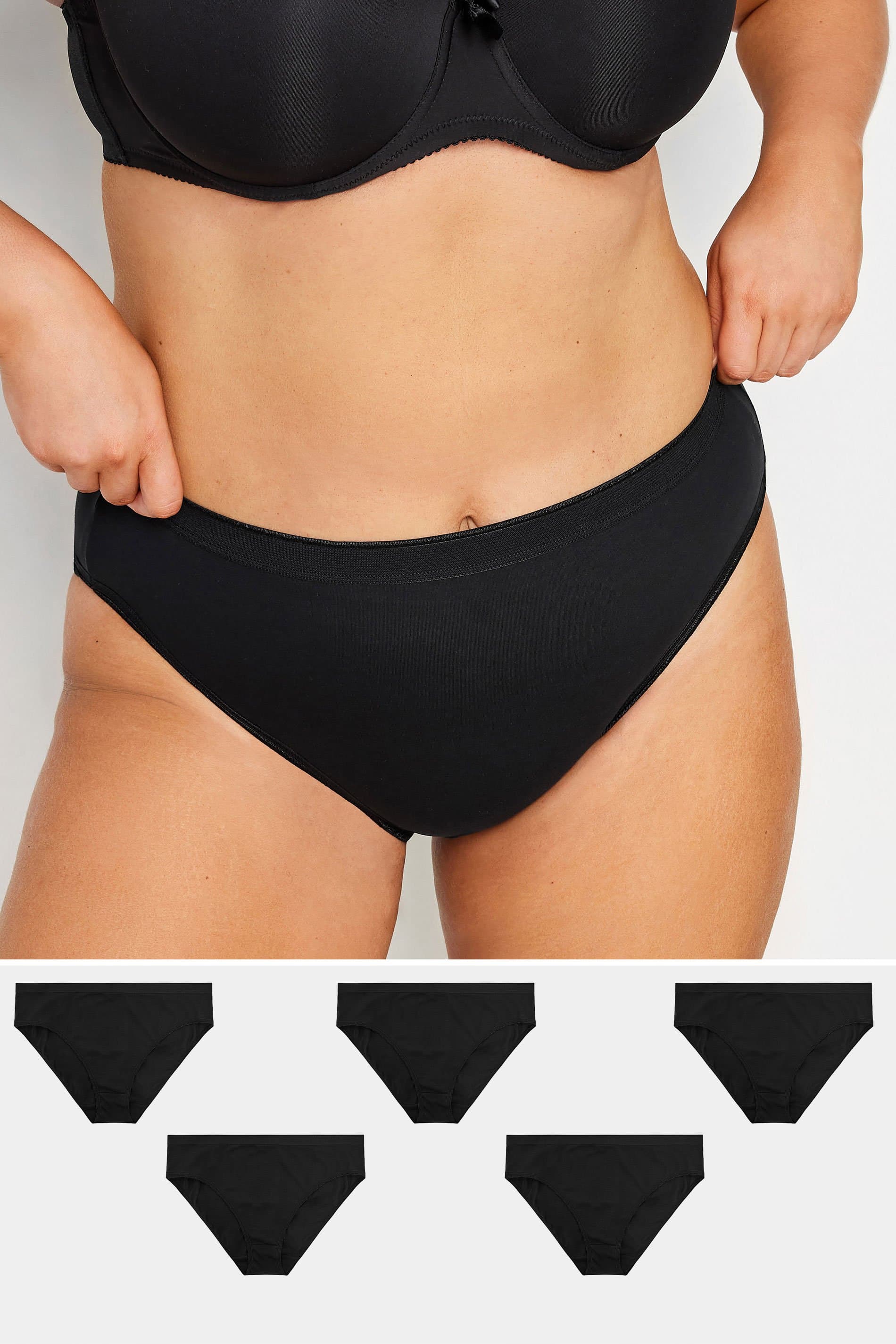 Yours 5 Pack Plus Size Black High Leg Briefs