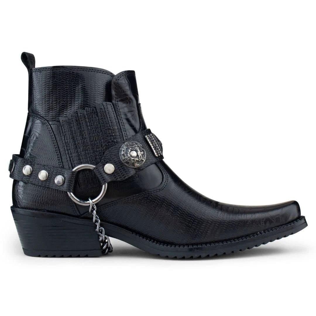 Etor Etor Men's Black Leather Cowboy Ankle Boots