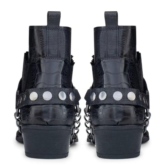 Etor Etor Men's Real Leather Cowboy Ankle Boots With Chain in Black - 3