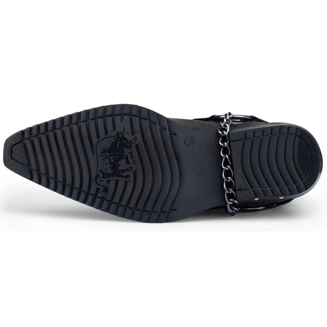 Etor Etor Men's Real Leather Cowboy Ankle Boots With Chain in Black - 4