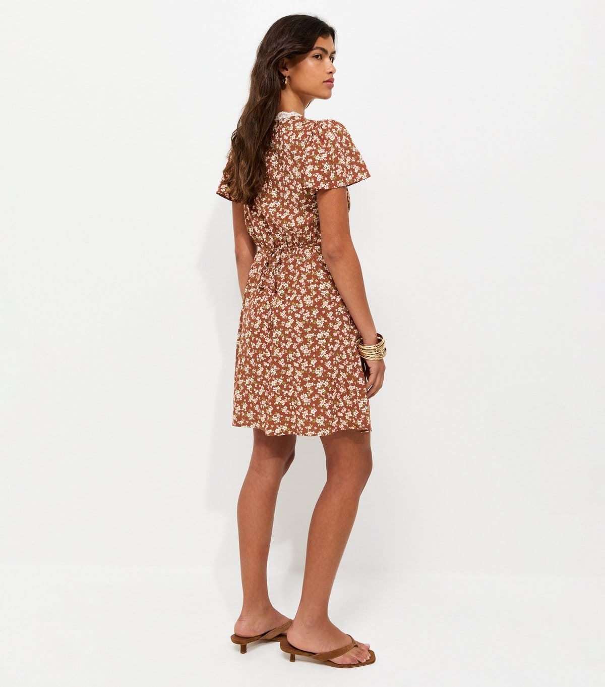 New Look Women's Orange Woven Ditsy Print Lace Trim Mini Tea Dress New Look - 4