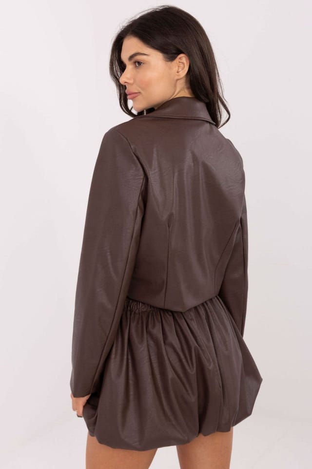 Love Lace Love Lace Women's Imitation Leather Bubble Mini Skirt in Brown - 3