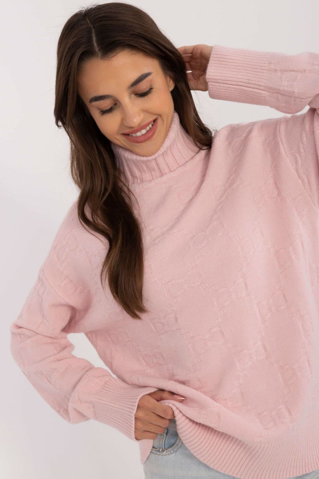 Love Lace Love Lace Women's Textured Acrylic Blend Turtleneck Sweater Style 199633 in Pink