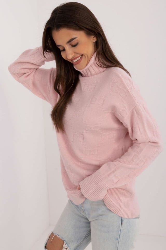 Love Lace Love Lace Women's Textured Acrylic Blend Turtleneck Sweater Style 199633 in Pink - 2