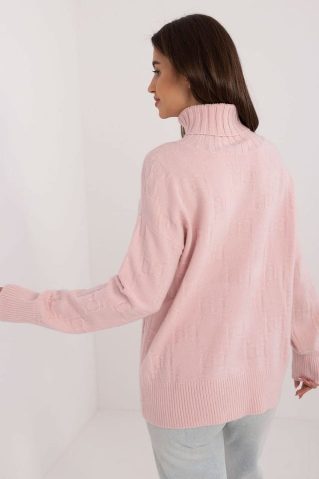 Love Lace Love Lace Women's Textured Acrylic Blend Turtleneck Sweater Style 199633 in Pink - 3