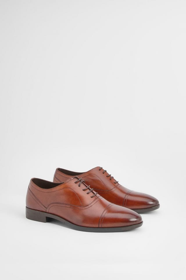 Burton Burton Men's Tan Leather Smart Oxford Toe Cap Shoes - 3