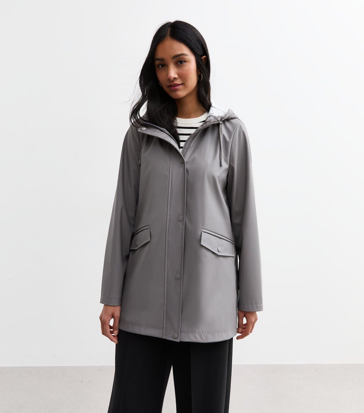 New Look Women's Grey Unlined Shower Resistant Rain Coat New Look