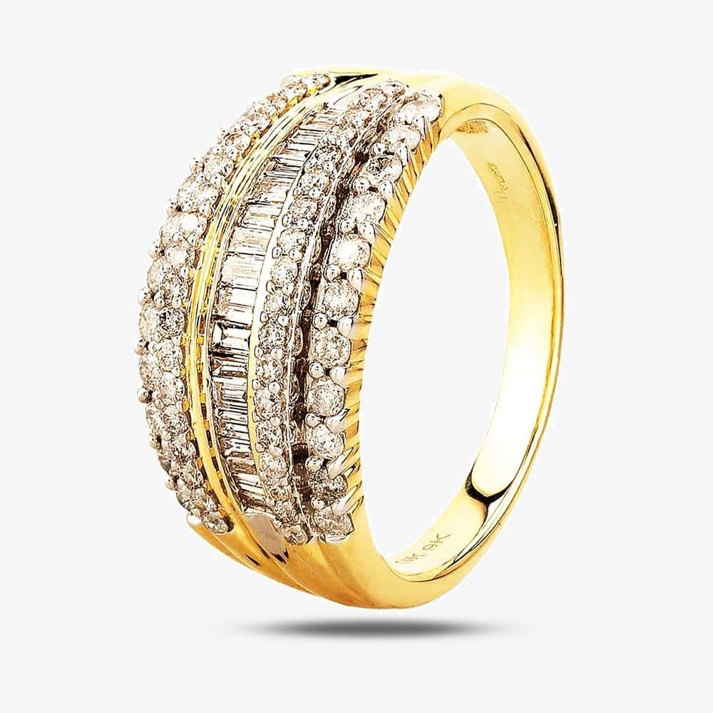 T.H.Baker T.H.Baker Women's 9ct Yellow Gold 1.00ct Multi-Cut Diamond Five Row Ring