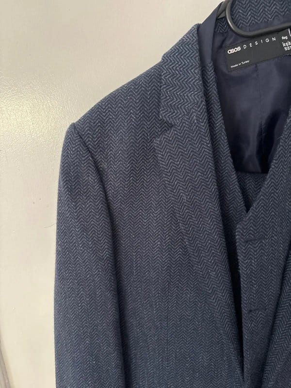 ASOS Navy Wool/Wool Mix 3 Piece Men's Suit