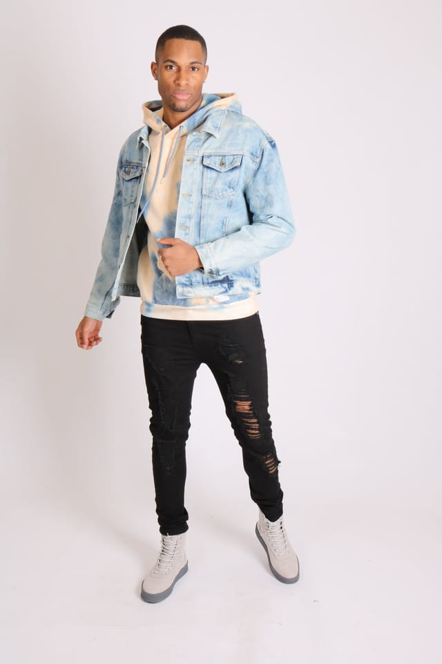 Liquor N Poker Liquor n Poker Men's Cloudy Bleach Wash Denim Jacket in Light Blue - 3