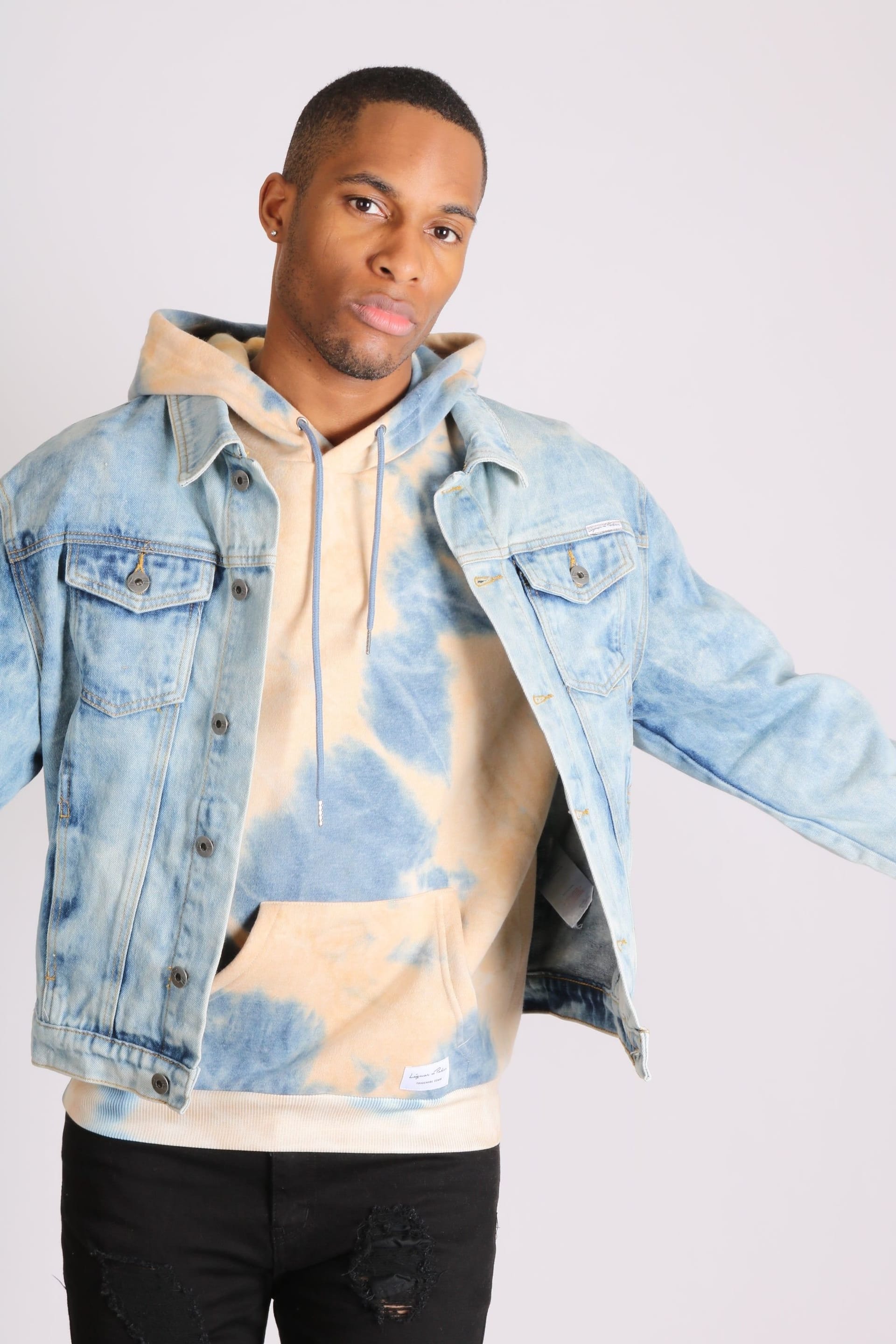 Liquor N Poker Liquor n Poker Men's Cloudy Bleach Wash Denim Jacket in Light Blue - 4