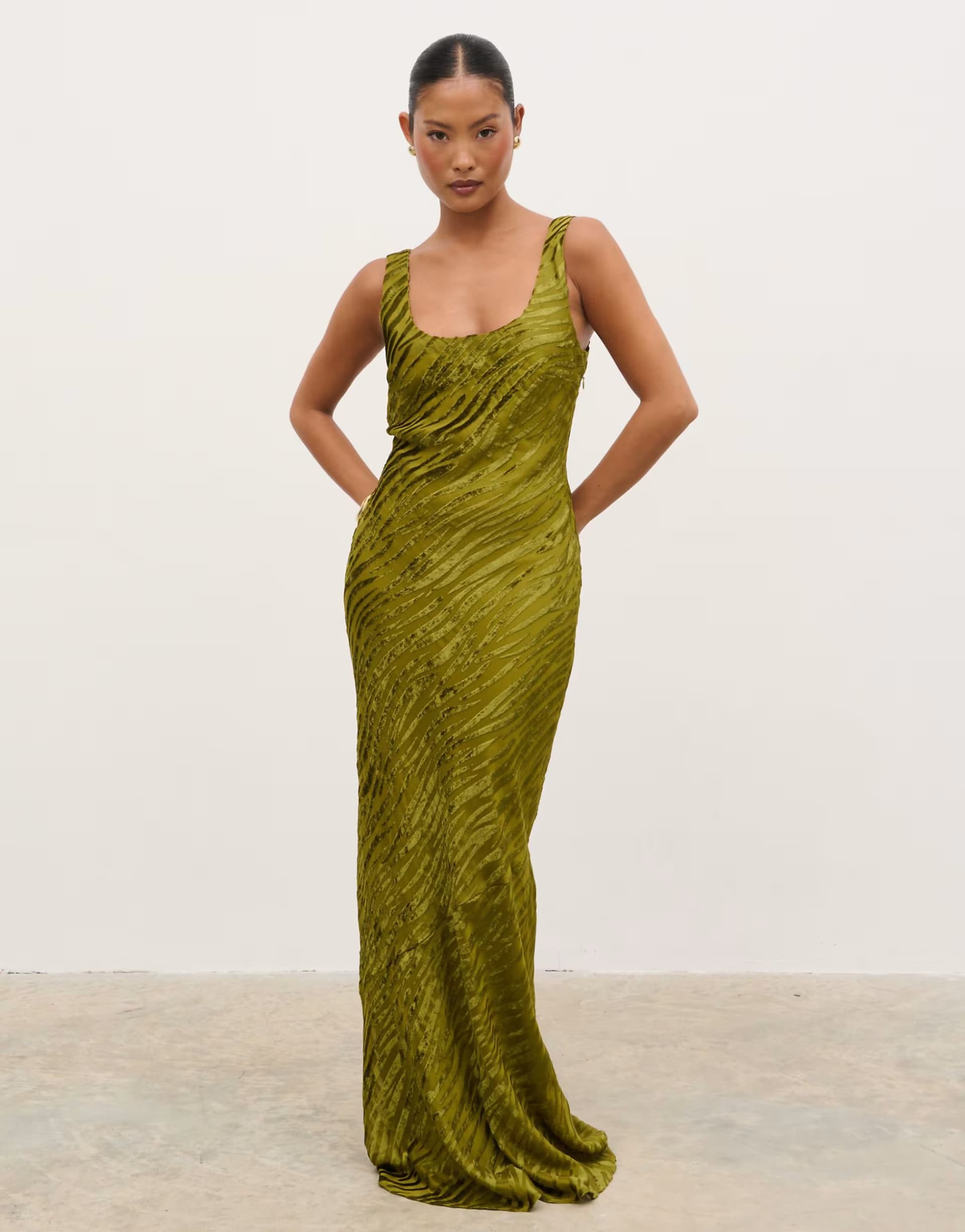 ASOS Pretty Lavish Kendall devore scoop neck maxi dress in olive