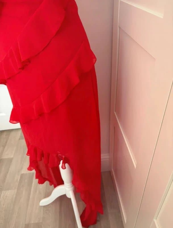 PrettyLittleThing PLT red ruffle maxi cocktail dress size 6