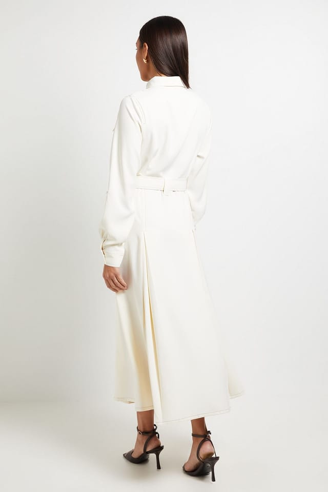 Principles Principles Women's Contrast Stitch Belted Utility Dress in Ecru - 3