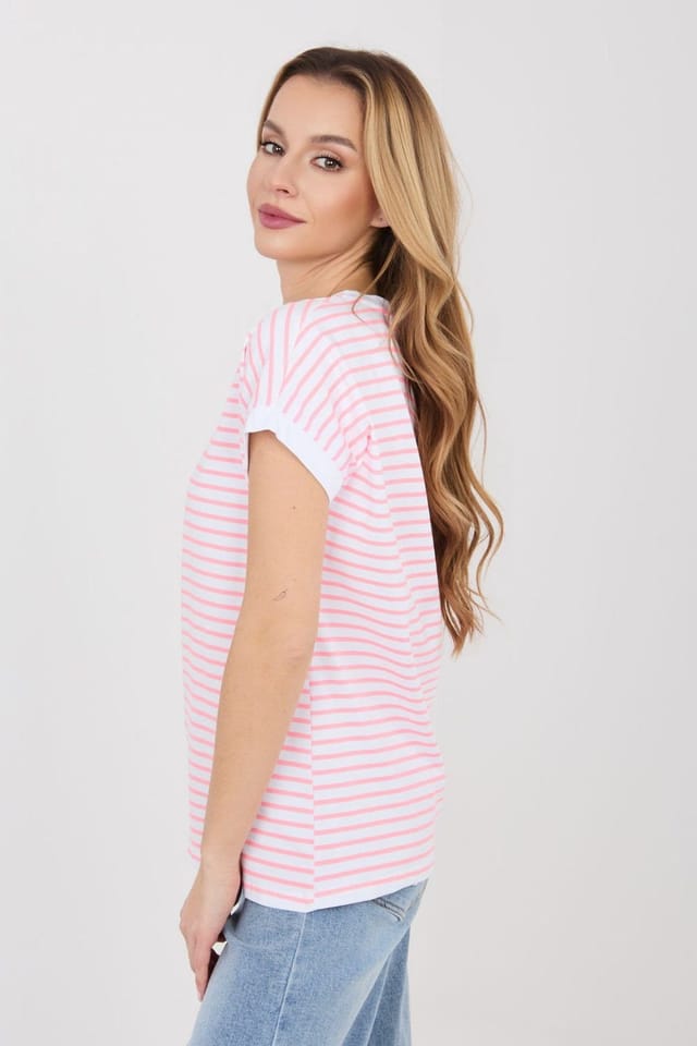 Love Lace Love Lace Women's Classic Striped Cotton T-Shirt Elastane in Pink - 2