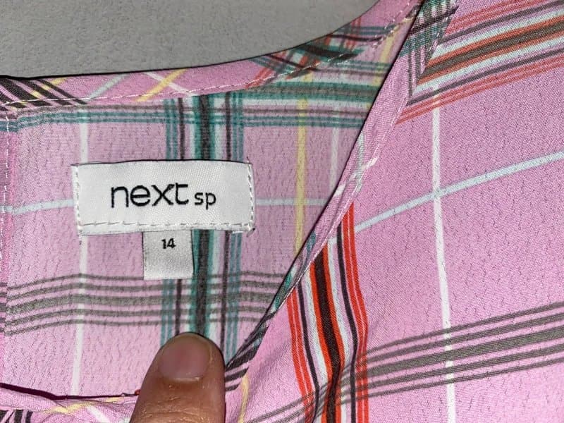 Next Next pink & green check midi dress size 14 petite summer holiday