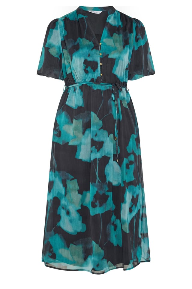 Yours Yours Women's Puff Sleeve Shirt Dress in Teal - 2
