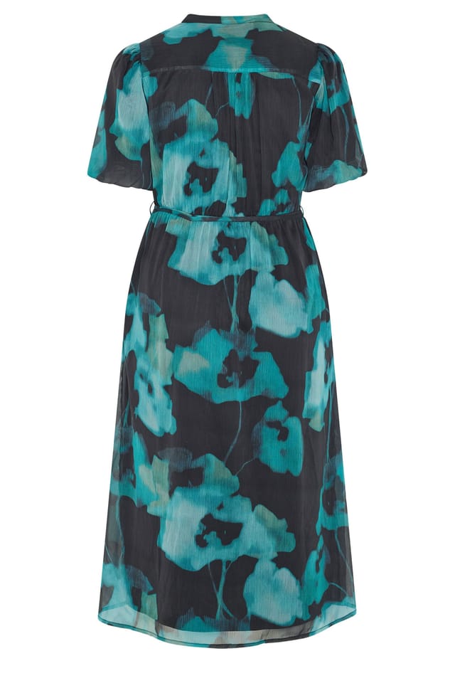 Yours Yours Women's Puff Sleeve Shirt Dress in Teal - 3