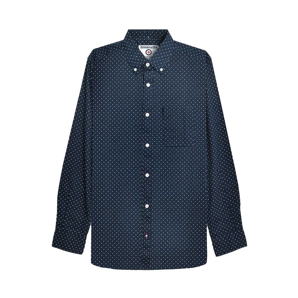 Lambretta Lambretta Men's Pin Dot Long-Sleeved Shirt in Dark Navy