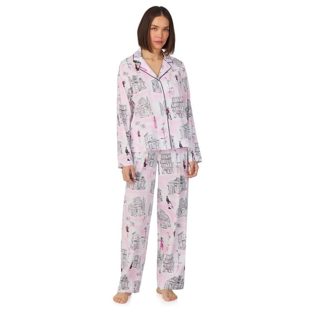DKNY DKNY Women's Long sleeve notch top & pant sleep set in white city print in Pink - 2