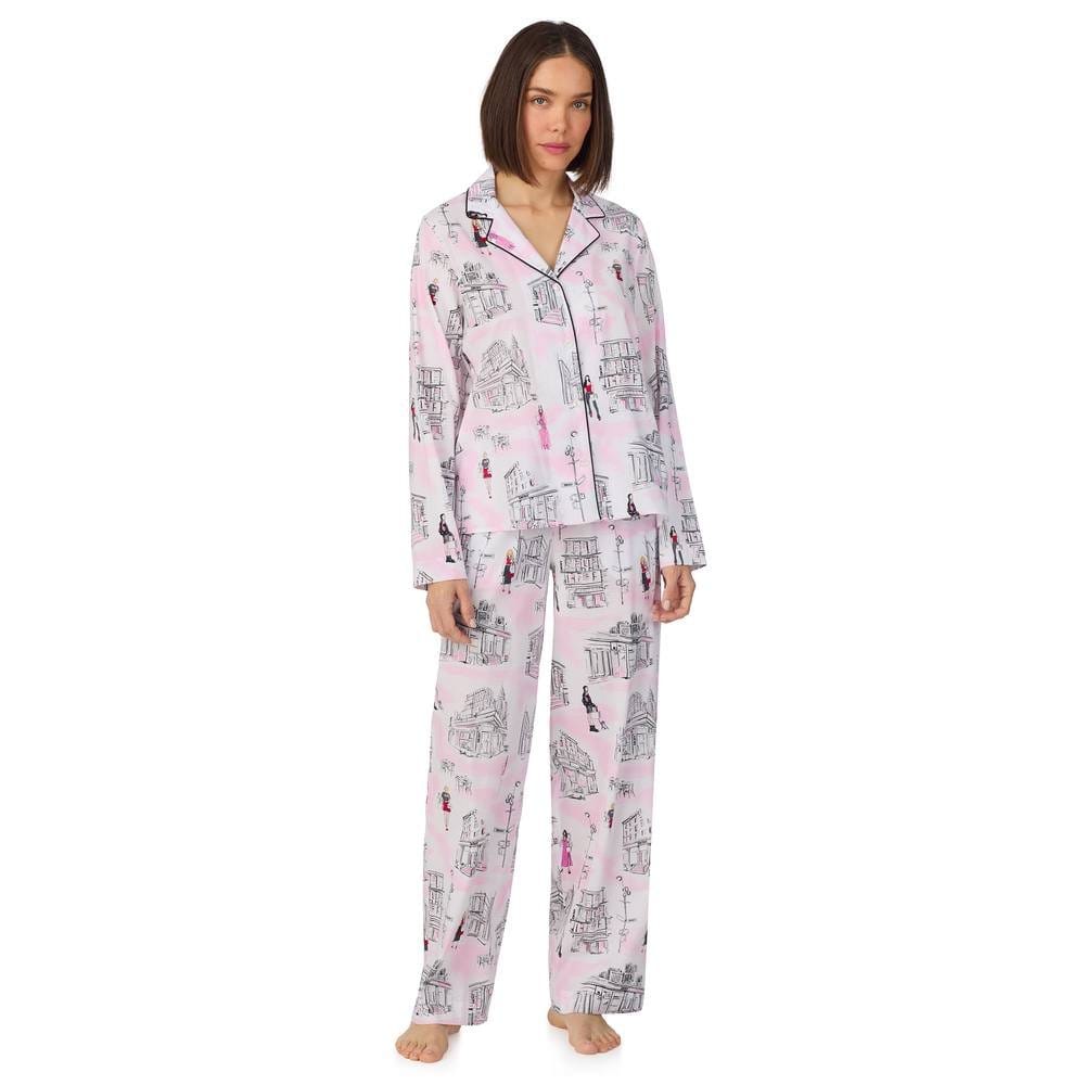 DKNY DKNY Women's Long sleeve notch top & pant sleep set in white city print in Pink - 4