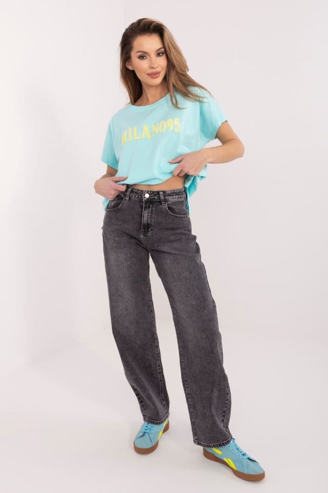 Love Lace Love Lace Women's Embossed Casual Cotton T-Shirt with Slits in Aqua - 2