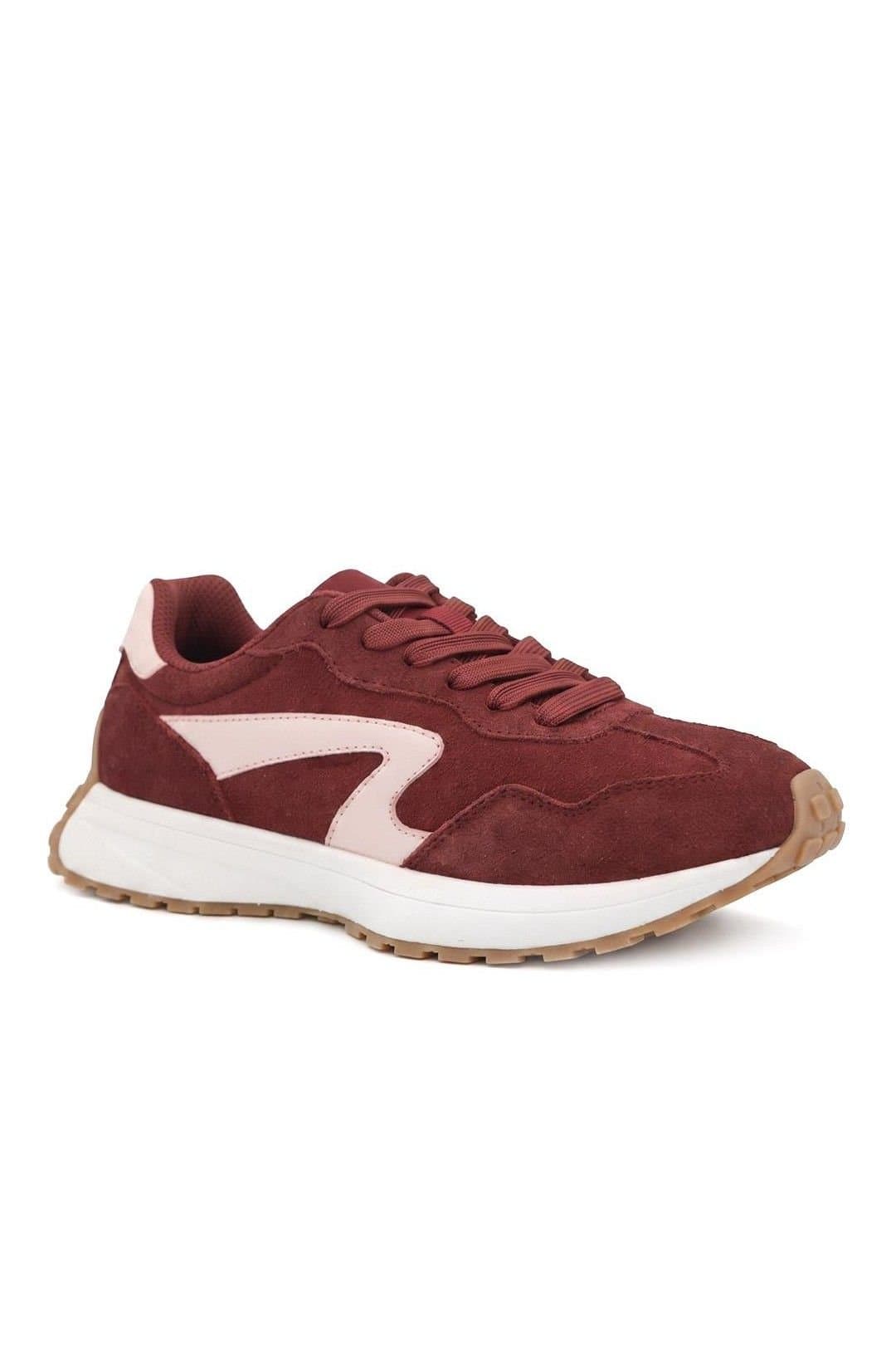 Bellissimo Bellissimo Women's Leather Lace Up Sporty Trainers in Burgundy