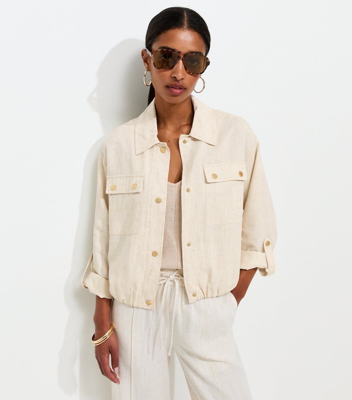 New Look New Look Stone Woven Button Detail Collared Jacket