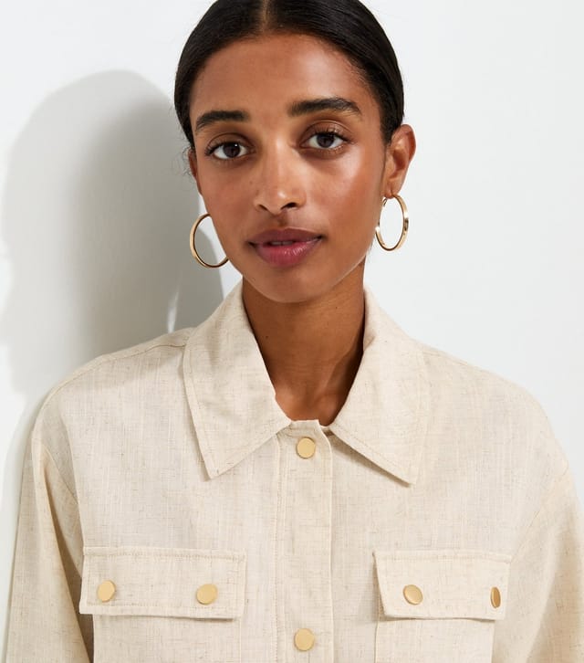 New Look Women's Stone Woven Button Detail Collared Jacket New Look - 2