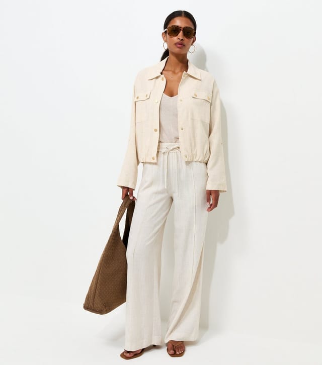 New Look Women's Stone Woven Button Detail Collared Jacket New Look - 3