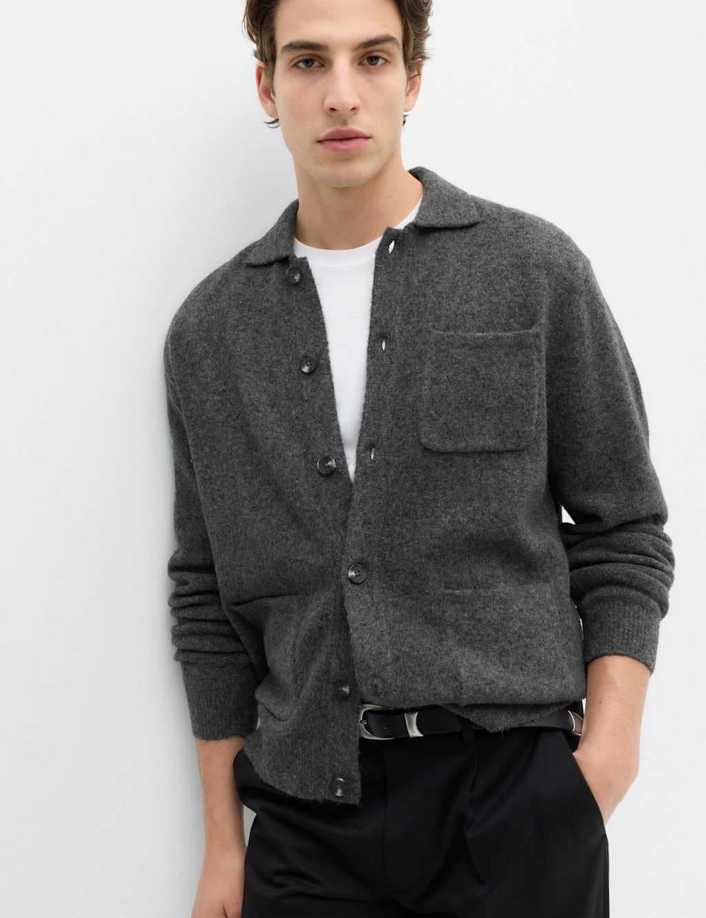 Marks & Spencer M&S Lofty Utility Button Through Cardigan Dark Charcoal